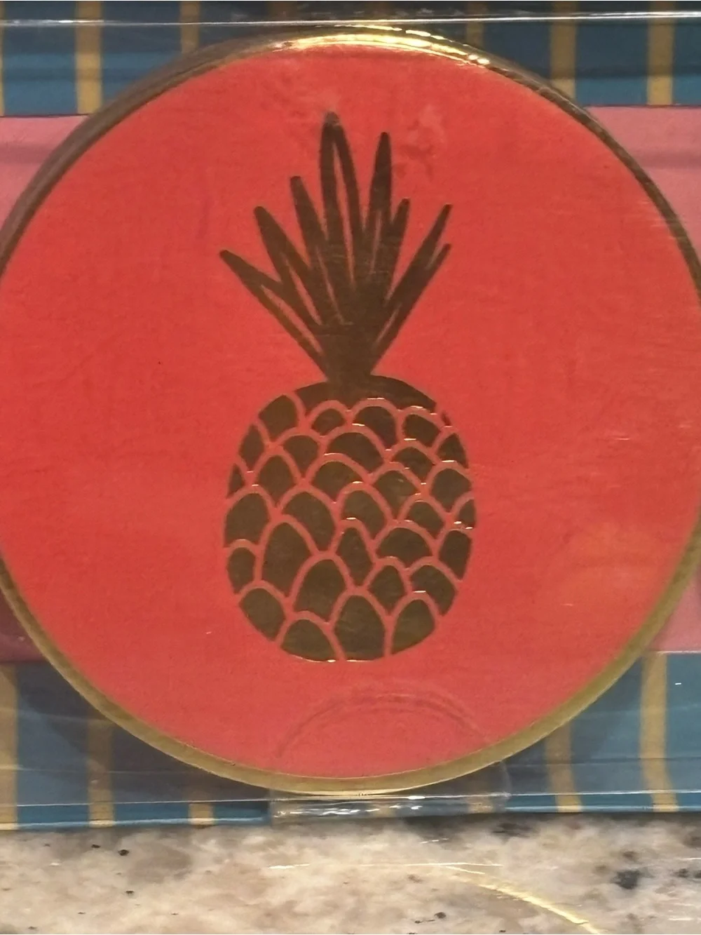 NIB Molly & Rex Tropical Flamingo Pineapple Palm Tree Coaster Set 12 Gold Foil